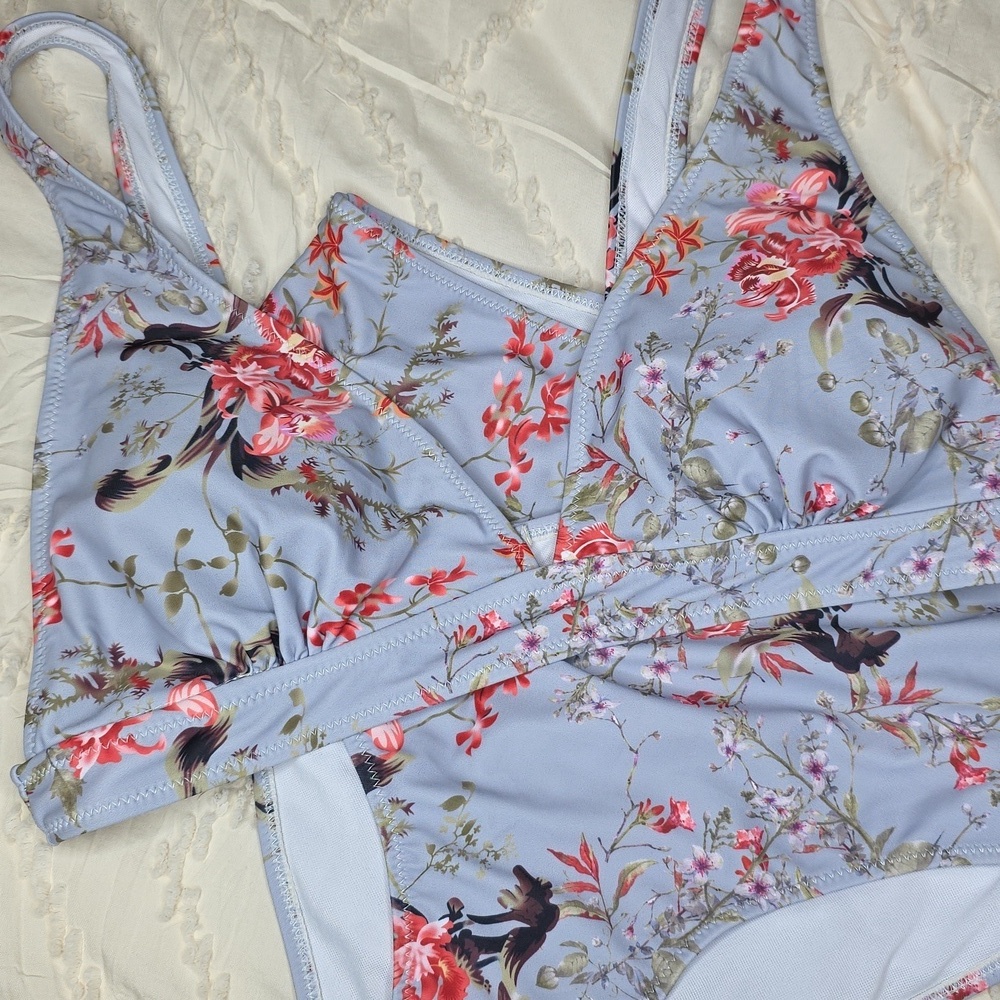 #0931 - Light Blue Floral Bikini Set